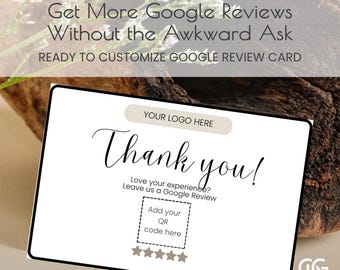 Google Review Card Template Canva | Printable Business Review Sign | Small Business Minimal Black & White 4x6 Thank You Card