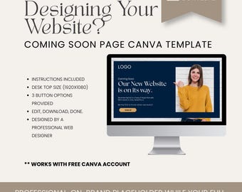 Website Coming Soon Canva Template | Navy & Mustard Editable Landing Page | Small Business Launch Site Digital Download