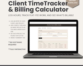 Tijdregistratie voor freelancers | Calculator voor factureerbare uren | Uur- en vaste tarieven bijhouden | Hulpmiddel voor kleine bedrijven | Digitale download