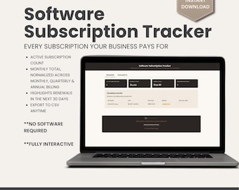 Software Subscription Tracker Small Business | Browser Based SaaS Expense Tool | Renewal Reminder | Digital Download