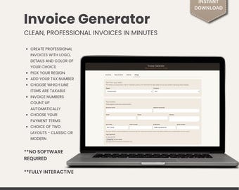 Invoice Template Generator for Freelancers & Small Business | USA, Canada, UK and Australia | Interactive Tool, Print to PDF