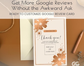 Google Review Card Template Floral  Canva Printable Google Review Sign | 4x6 Insert | Small Business Thank You Card