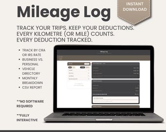 Mileage Tracker with Tax Deduction | CRA & IRS Mileage Digital Tool | Business Trip Log No Spreadsheet