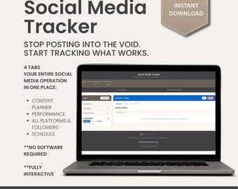Social Media Tracker | Content Planner & Performance Tracker | Follower Growth Log | All Platforms | No Spreadsheet