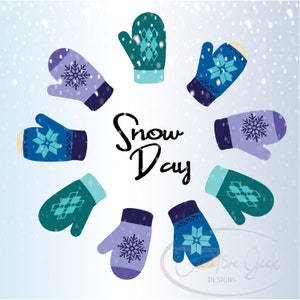 Snow Day Wanten SVG Instant Download - Snow Winter SVG digitale download - Winter clipart - SVG-bestanden voor de Cricut en Cameo