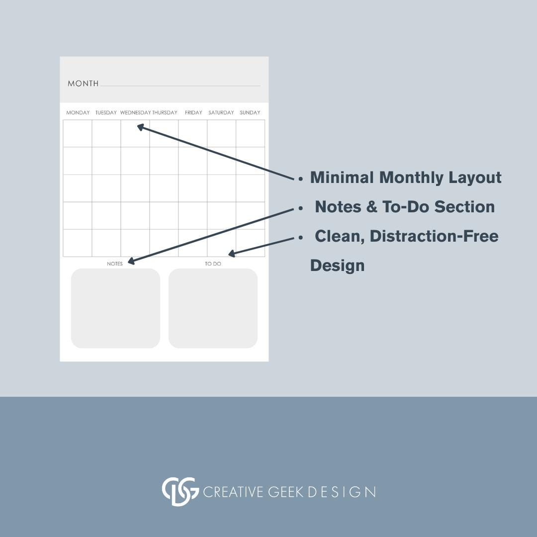 Months Chart Clean Minimal Monthly Calendar Printable | Undated Planner Page | Clean ...