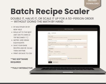 Receptschaalcalculator | Recepten vergroten of verkleinen | Portiegrootteomrekenaar | Hulpmiddel voor bakkerijen, cafés en catering | Digitale download