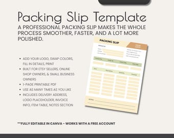 Small Business Packing Slip Template | Canva Order Fulfillment Template Printable (Digital Download)