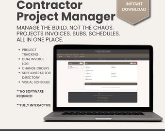 Contractor Project Manager | Subcontractor Tracker | Job & Invoice Tracker for General Contractors | No Spreadsheet