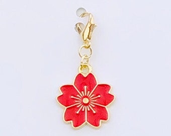 Red Cherry Blossom Planner Charm, Red Sakura Charm