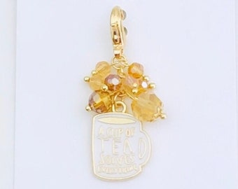 Tea Cup Planner Charm, Tea Glass Crystal Beads Travelers Notebook Charm