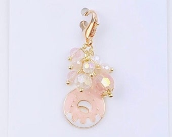 Pink Donut Planner Charm, Pink Crystal Beads Notebook Charm