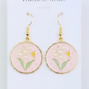 Floral Butterfly Earrings, Lily Of The Valley Butterfly Dangle Charm Earrings, Butterflies Ear Wires