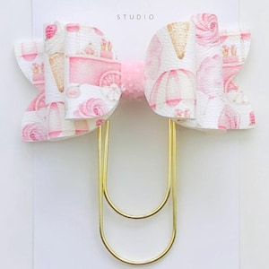 Cute Ice Cream Cart Bow Paper Clip, Pink Planner Bow Paperclip Bookmark, Pagemarker
