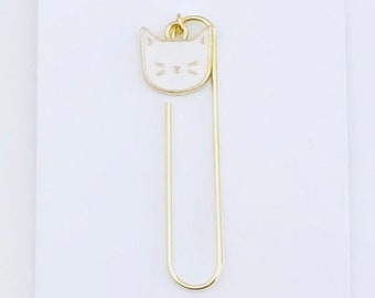 White Cat Charm Paper Clip Bookmark