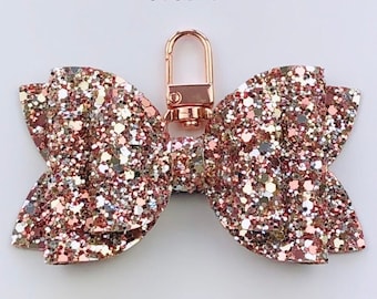 Rose Gold Silver And Gold Chunky Glitter Bow Bag Charm
