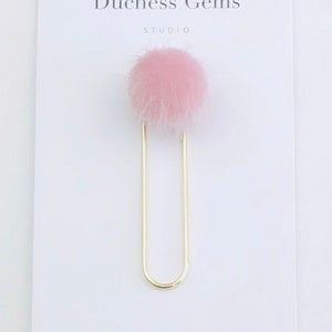 Dusty Pink Faux Fur Pom Paperclip, Pink Charm Paper Clip, Pagemarker, Bookmark