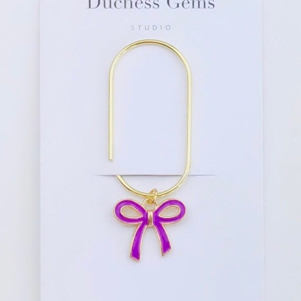 Purple Bow Charm Paper Clip, Gold Bow Paperclip Bookmark, Tear Drop Or Mini Wide Paper Clip Agenda Pagemarker