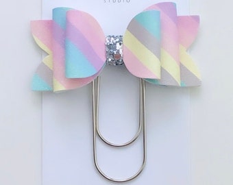 Pastel Striped Chloe Bow Paperclip, Rainbow Fabric Bow Paper Clip