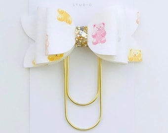 Cute Bears Bow Paper Clip, Bear Planner Bookmark, Spring Pagemarker