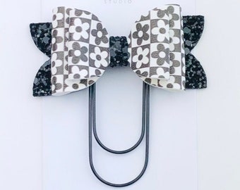 Black And White Floral Chloe Bow Paper Clip, Retro Bow Paperclip Bookmark