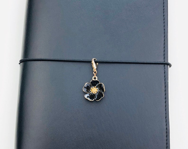 Black Planner Charm Peach Blossom Flower Charm Black Flower Planner Charm