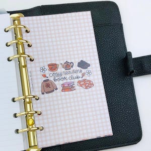 Cozy Readers Book Club Planner Dashboard, A5, Personal, Personal Wide, Pocket, Fall Bookish Gingham Agenda Dashboard
