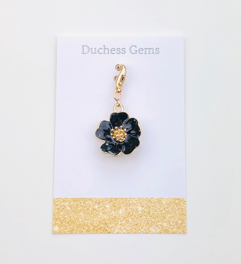 Black Planner Charm Peach Blossom Flower Charm Black Flower Planner Charm