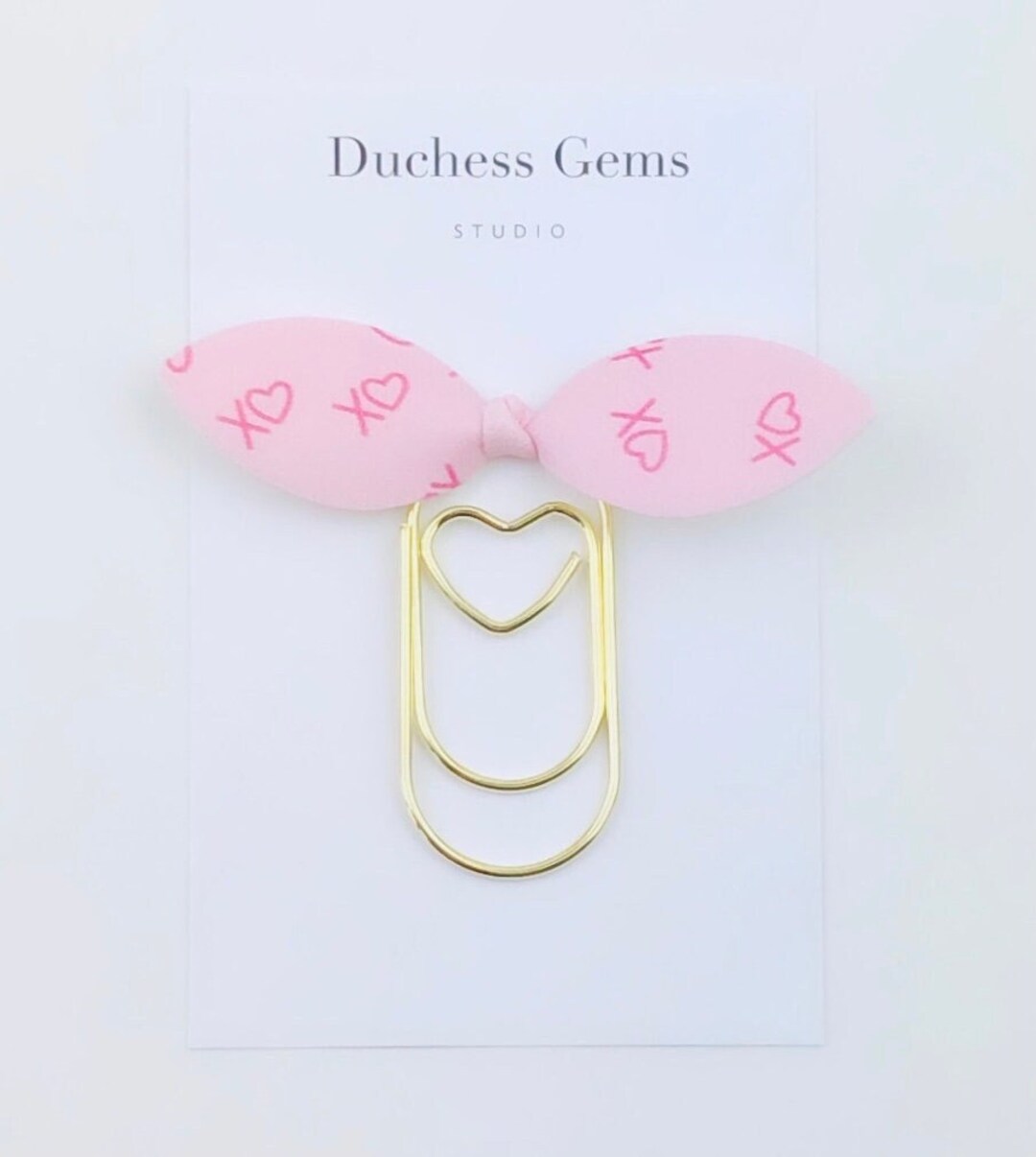 XO Hearts Top Knot Fabric Paper Clip, Bow Paperclip Bookmark, Heart ...