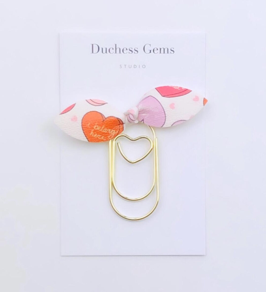 Affirmation Hearts Top Knot Fabric Paper Clip, Bow Paperclip Bookmark ...