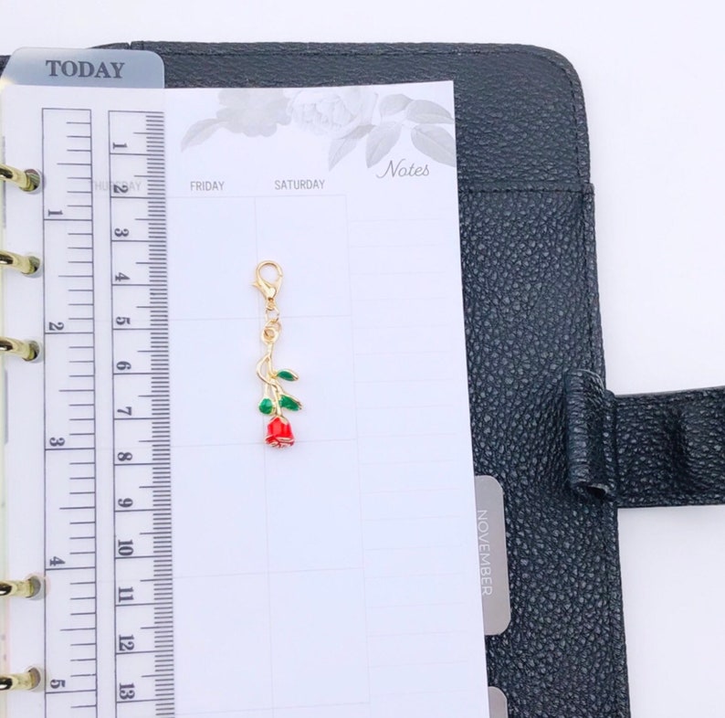 Planner Accessories Rose Flower Charm Elegant Red Rose Planner Charm