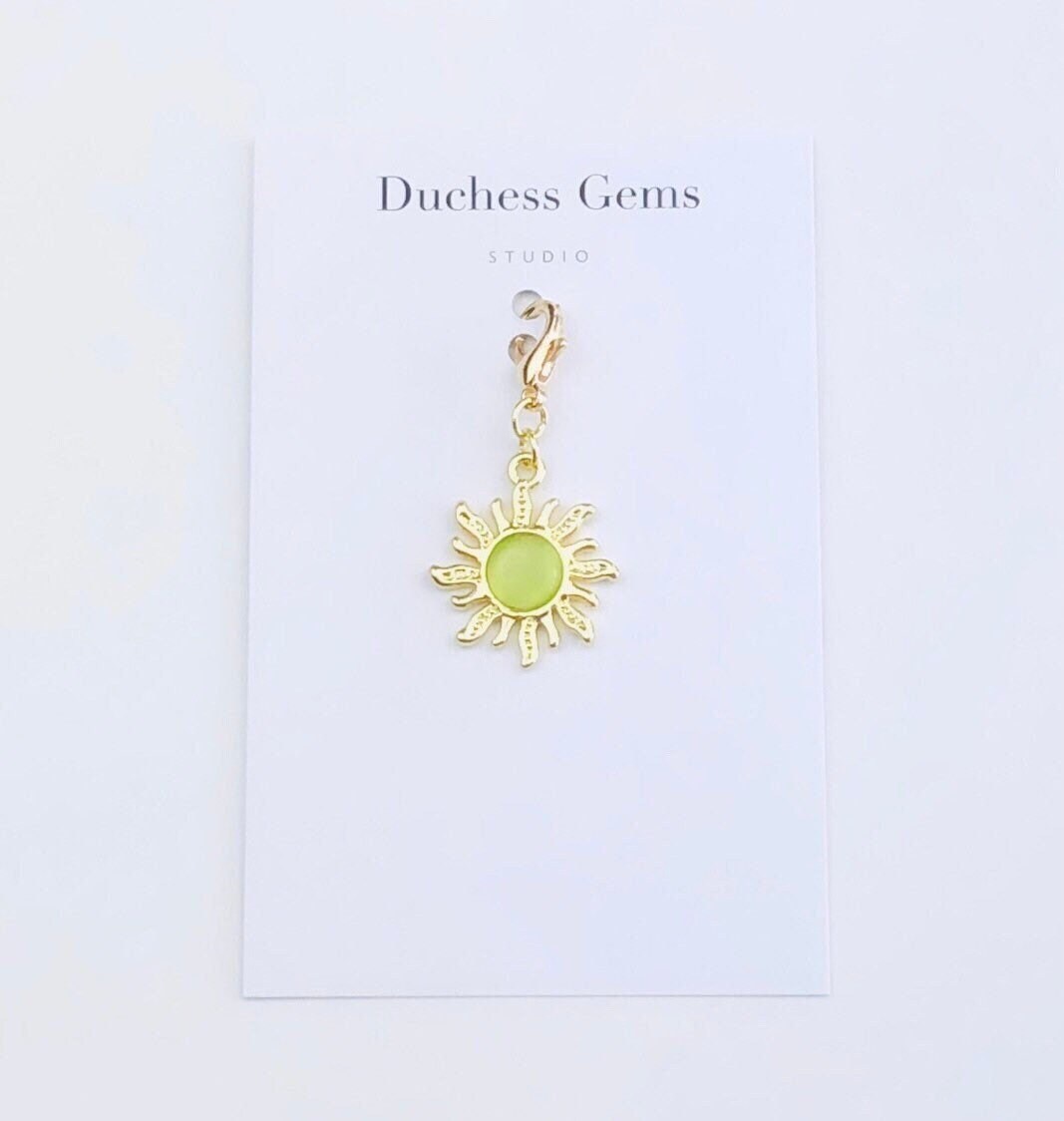 Dainty Green Sun Planner Charm, Sun Charm, Celestial Charm