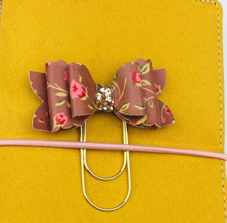 Brown Floral And Gold Claire Double Bow Paperclip Fall Etsy
