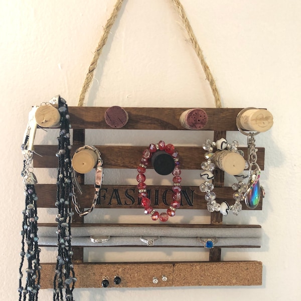 Wood and Wine Cork Jewelry Rack-cork jewelry-gifts for her-wine gifts for women