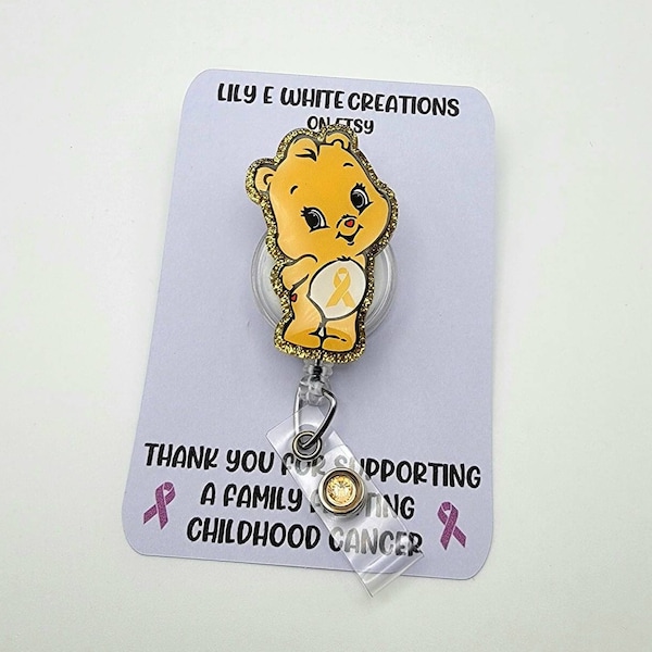 Childhood Cancer Awareness Bear Badge Reel - Retro 80's Style, 34 Inch Extension Interchangeable
