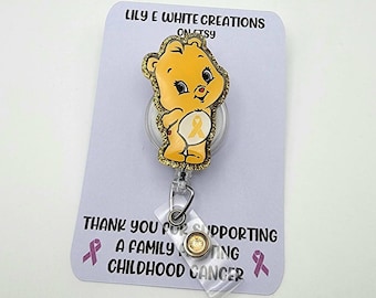 Childhood Cancer Awareness Bear Badge Reel - Retro 80's Style, 34 Inch Extension Interchangeable