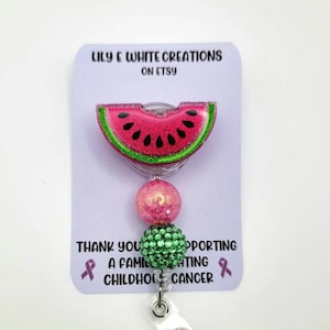 Watermelon in pink and green retractable badge reel summer fun RN badge reel ID holder Glitter fruit nurse teacher gift accessory medical