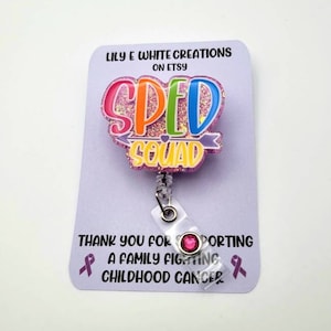 Special education sped squad in rainbow colors retractable badge reel with matching rhinestone ID holder Glitter Nurse Key card teacher gift