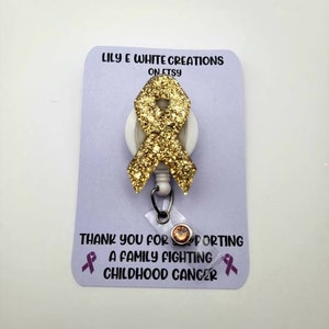 Gold glitter awareness ribbon retractable badge reel childhood cancer RN ID holder Glitter Nurse Key card Medical Gift Interchangeable