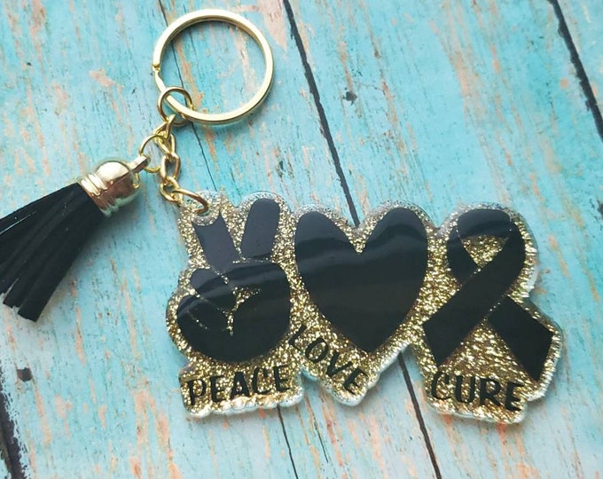 Handmade Peace Love Cure Keychain Cancer Awareness