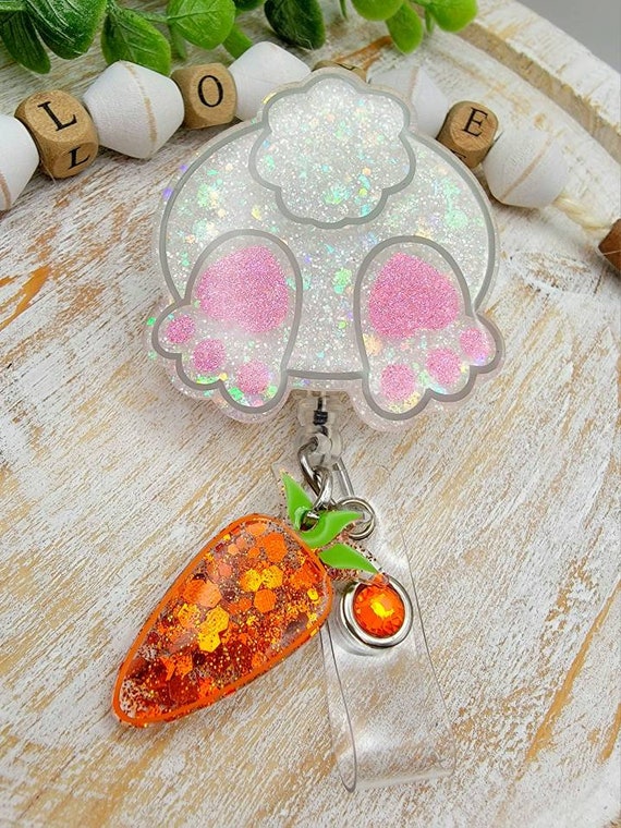 Easter Bunny With Carrot Charm Holiday Retractable Badge Reel