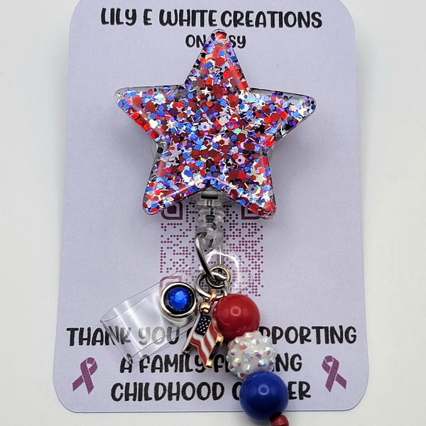 4th of July Glitter Star Badge Reel with Red, White, and Blue Sparkles - Patriotic Accessory for Festive Celebrations Interchangeable