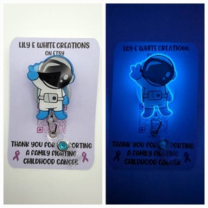 Astronaut Badge Reel | Glows Blue in the Dark | 34-inch Extension | Space-Themed ID Holder with Rhinestone Gem Accent Interchangeable