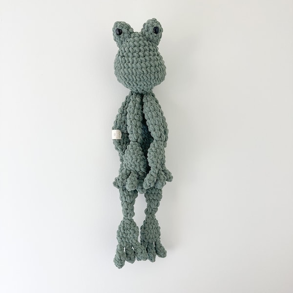 Franki the frog | frog snuggler | frog lovey | crochet frog | vintage frog