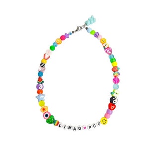 Y2k Customizable name beaded necklace | Kandi & 90s inspired | Rainbow beaded necklace choker | Rave and Festival accessory | trendy choker