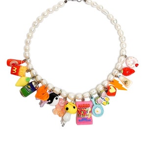 Charm Freshwater Pearl Necklace | Trendy Beaded Necklace | 90s inspired | The best charms selection necklace | Fun charm necklace