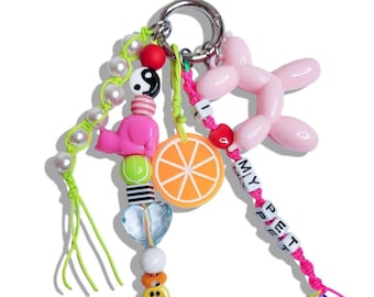 Beaded Bag Charm Pendant, Chunky bag charm, Y2k bag charm, Beaded bag charm, Beaded bag chain, Bag keychain, beaded keychain