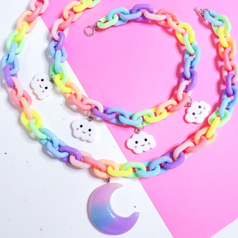 Pastel Rainbow Kawaii Aesthetic choker necklace Pastel | Etsy