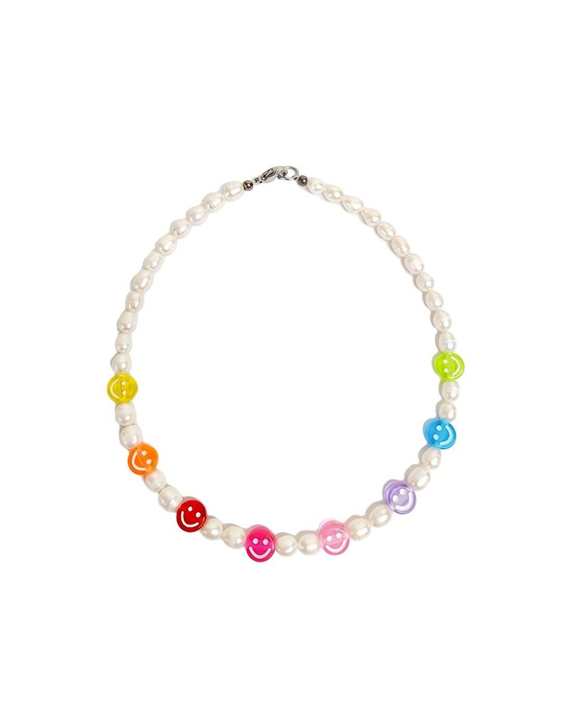 Rainbow Smiley Face Pearl Necklace 90s Jewelry Freshwater Pearl ...