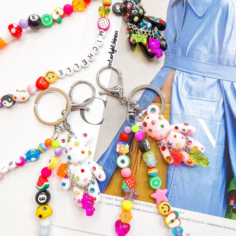 Custom Name Beaded Keychain Teddy Charm Keychain Y2k 90s Etsy
